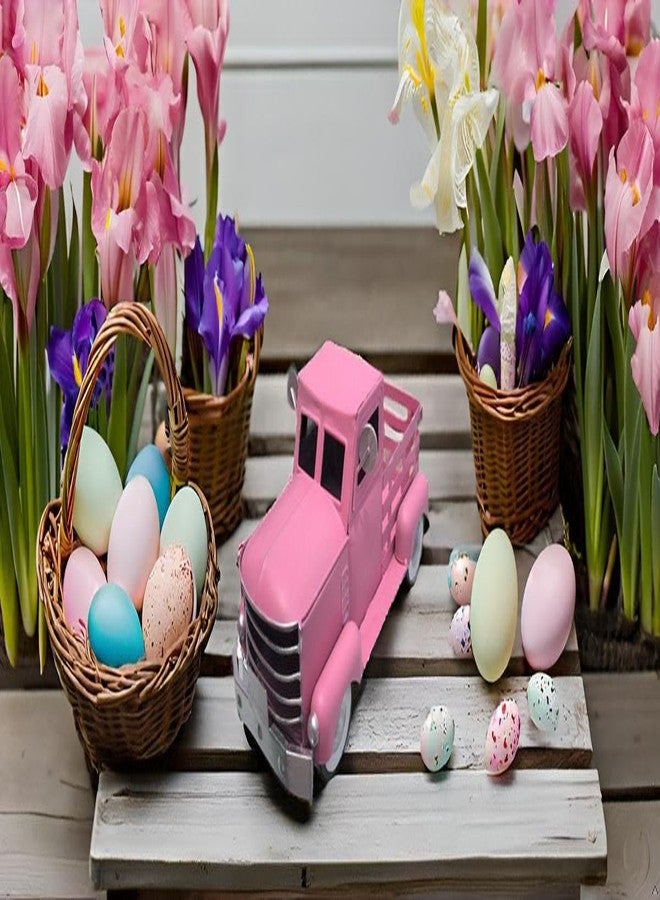 ديكور شاحنة معدنية من Leutsbyone، ديكور منزل ريفي، وحدة تخزين مزخرفة لسطح الطاولة، وحوض زراعة على شكل شاحنة معدنية، 12.5 بوصة × 5.75 بوصة × 6.25 بوصة (لون وردي فاتح) - Image 4